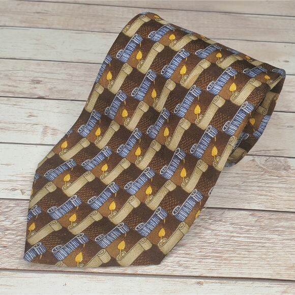 Ermengildo Zegna silk tie brown scrolls - Picture 1 of 6